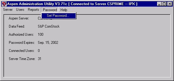 ADMIN Setup Menu -- Password