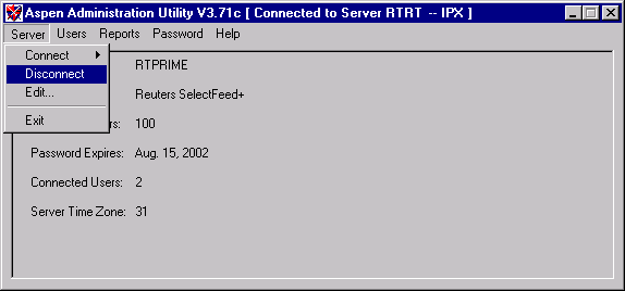 ADMIN Server Menu -- Disconnect