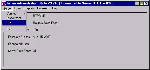 ADMIN Server Menu - Edit...