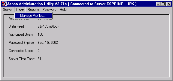 ADMIN Users Menu -- Manage Profiles...